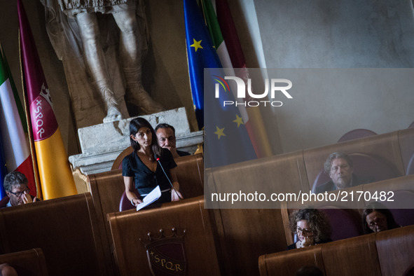 Mayor of Rome Virginia Raggi speacks during a City Council on the Atac crisis in Rome, Italy on 07 September 2017. 