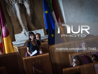 Mayor of Rome Virginia Raggi speacks during a City Council on the Atac crisis in Rome, Italy on 07 September 2017. (