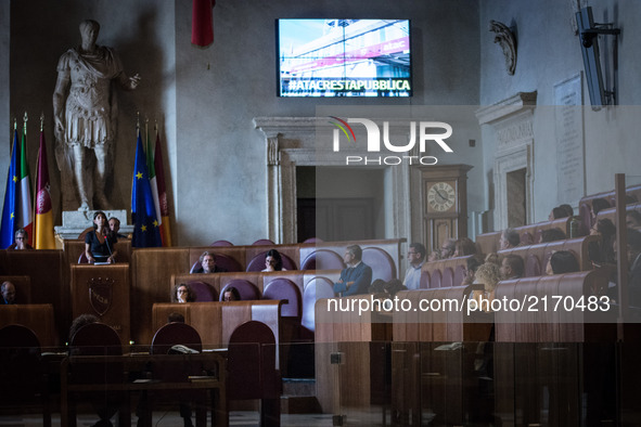 Mayor of Rome Virginia Raggi speacks during a City Council on the Atac crisis in Rome, Italy on 07 September 2017. 