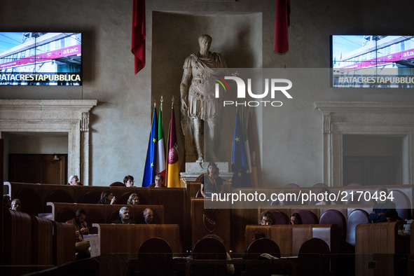 Mayor of Rome Virginia Raggi speacks during a City Council on the Atac crisis in Rome, Italy on 07 September 2017. 