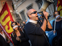 Demonstration of the basic Union (USB) in Piazza del Campidoglio, is in solidarity with the workers of Corpa Srl, who occupied the scaffoldi...