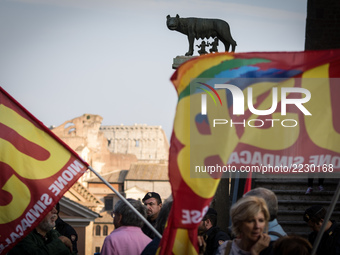 Demonstration of the basic Union (USB) in Piazza del Campidoglio, is in solidarity with the workers of Corpa Srl, who occupied the scaffoldi...