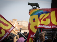 Demonstration of the basic Union (USB) in Piazza del Campidoglio, is in solidarity with the workers of Corpa Srl, who occupied the scaffoldi...