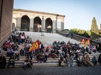 Demonstration of the Basic Trade Union (USB) in solidarity with the workers of Corpa srl, who occupied the scaffolding in Piazza Madonna di...