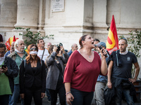 Demonstration of the Basic Trade Union (USB) in solidarity with the workers of Corpa srl, who occupied the scaffolding in Piazza Madonna di...