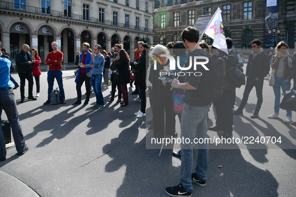 French associations lead by CAC association protest against the end of the assisted contract of the gouvernement in Paris, France, on 3 Octo...