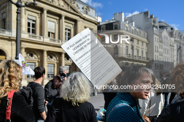 French associations lead by CAC association protest against the end of the assisted contract of the gouvernement in Paris, France, on 3 Octo...