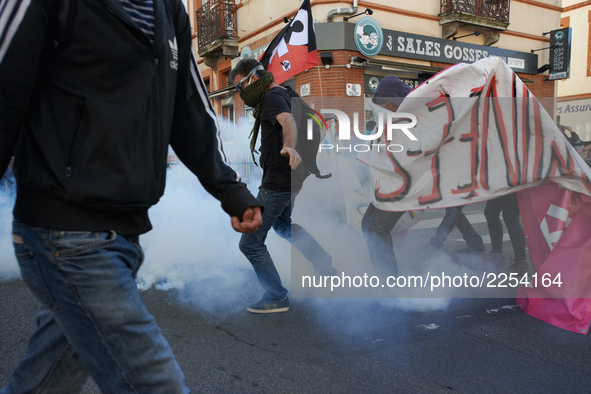 Scuffles took place at the end of the demonstration between riot police and youths. More than 15000 protesters took to the streets of Toulou...