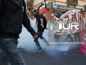 Scuffles took place at the end of the demonstration between riot police and youths. More than 15000 protesters took to the streets of Toulou...