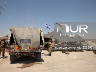 An Israel Defense Force outpost and resting area in Erez, for units engaging with Hamas militants inside the Gaza Strip. (