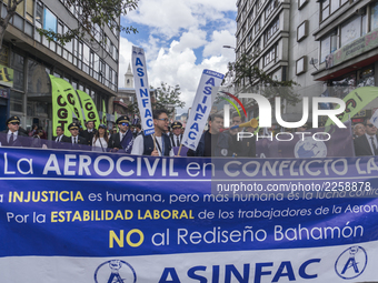 Pilots of ACDAC (Colombian Association of Civil Aviators) protesting the 22-day strike in Bogota, Colombia on 12 October 2017. (