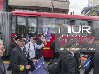 Pilots of ACDAC (Colombian Association of Civil Aviators) protesting the 22-day strike in Bogota, Colombia on 12 October 2017. (