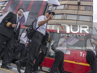 Pilots of ACDAC (Colombian Association of Civil Aviators) protesting the 22-day strike in Bogota, Colombia on 12 October 2017. (