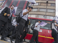 Pilots of ACDAC (Colombian Association of Civil Aviators) protesting the 22-day strike in Bogota, Colombia on 12 October 2017. (