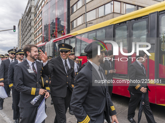 Pilots of ACDAC (Colombian Association of Civil Aviators) protesting the 22-day strike in Bogota, Colombia on 12 October 2017. (