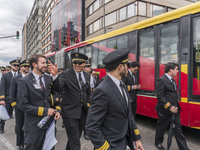 Pilots of ACDAC (Colombian Association of Civil Aviators) protesting the 22-day strike in Bogota, Colombia on 12 October 2017. (