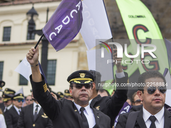 Pilots of ACDAC (Colombian Association of Civil Aviators) protesting the 22-day strike in Bogota, Colombia on 12 October 2017. (