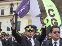 Pilots of ACDAC (Colombian Association of Civil Aviators) protesting the 22-day strike in Bogota, Colombia on 12 October 2017. (