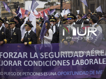 Pilots of ACDAC (Colombian Association of Civil Aviators) protesting the 22-day strike in Bogota, Colombia on 12 October 2017. (