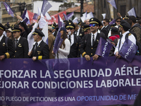 Pilots of ACDAC (Colombian Association of Civil Aviators) protesting the 22-day strike in Bogota, Colombia on 12 October 2017. (