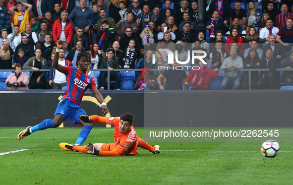 Crystal Palace's Wilfried Zaha scores his sides second goal 
during Premier League  match between Crystal Palace and Chelsea at Selhurst Pa...