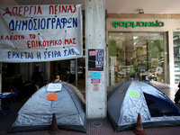 Journalists on hunger strike in Athens, Greece, October 16, 2017. Four women are on hunger strike for the 6th day demanding the survival of...