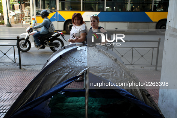 Journalists on hunger strike in Athens, Greece, October 16, 2017. Four women are on hunger strike for the 6th day demanding the survival of...