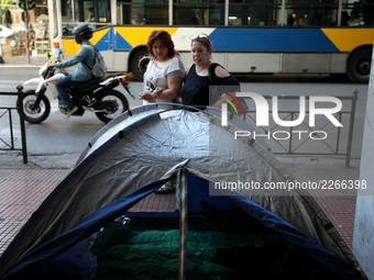 Journalists on hunger strike in Athens, Greece, October 16, 2017. Four women are on hunger strike for the 6th day demanding the survival of...