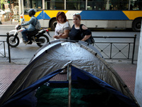 Journalists on hunger strike in Athens, Greece, October 16, 2017. Four women are on hunger strike for the 6th day demanding the survival of...