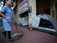 Journalists on hunger strike in Athens, Greece, October 16, 2017. Four women are on hunger strike for the 6th day demanding the survival of...