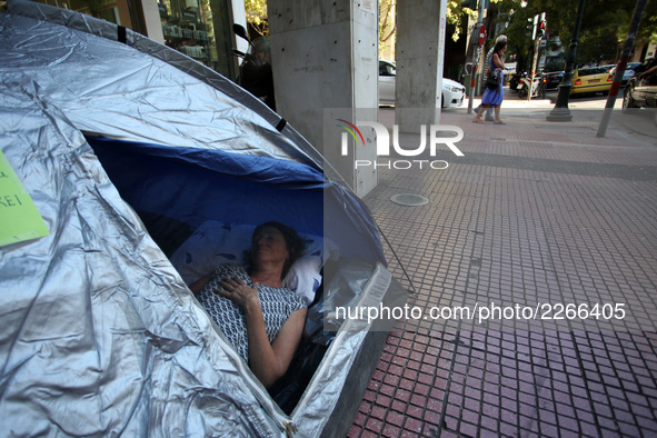 Journalists on hunger strike in Athens, Greece, October 16, 2017. Four women are on hunger strike for the 6th day demanding the survival of...