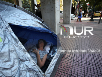 Journalists on hunger strike in Athens, Greece, October 16, 2017. Four women are on hunger strike for the 6th day demanding the survival of...