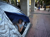 Journalists on hunger strike in Athens, Greece, October 16, 2017. Four women are on hunger strike for the 6th day demanding the survival of...