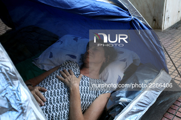 Journalists on hunger strike in Athens, Greece, October 16, 2017. Four women are on hunger strike for the 6th day demanding the survival of...