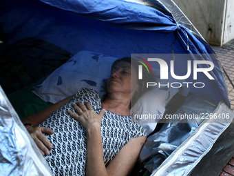 Journalists on hunger strike in Athens, Greece, October 16, 2017. Four women are on hunger strike for the 6th day demanding the survival of...