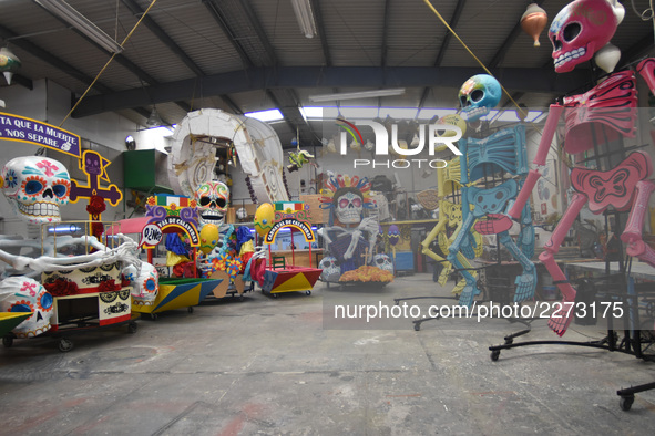 Workers of the 'Taller el Volador' made  the manufacture of skulls and catrinas that will be used for the Day of the Dead Parade inspired by...