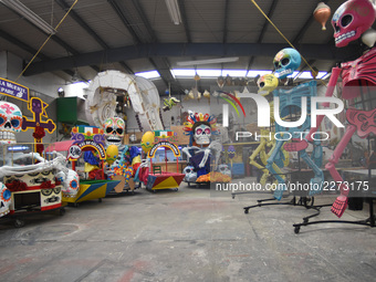 Workers of the 'Taller el Volador' made  the manufacture of skulls and catrinas that will be used for the Day of the Dead Parade inspired by...