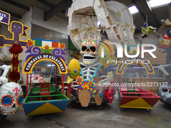 Workers of the 'Taller el Volador' made  the manufacture of skulls and catrinas that will be used for the Day of the Dead Parade inspired by...