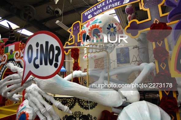 Workers of the 'Taller el Volador' made  the manufacture of skulls and catrinas that will be used for the Day of the Dead Parade inspired by...