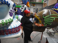 Workers of the 'Taller el Volador' made  the manufacture of skulls and catrinas that will be used for the Day of the Dead Parade inspired by...