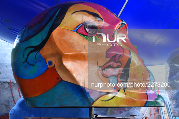 Workers of the 'Taller el Volador' made  the manufacture of skulls and catrinas that will be used for the Day of the Dead Parade inspired by...