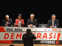 Turkey's main anti-government labour unions hold a joint press conference against the state of emergency with the slogan 'We do not want the...