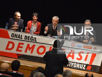 Turkey's main anti-government labour unions hold a joint press conference against the state of emergency with the slogan 'We do not want the...