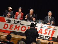 Turkey's main anti-government labour unions hold a joint press conference against the state of emergency with the slogan 'We do not want the...