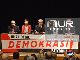 Turkey's main anti-government labour unions hold a joint press conference against the state of emergency with the slogan 'We do not want the...