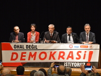 Turkey's main anti-government labour unions hold a joint press conference against the state of emergency with the slogan 'We do not want the...