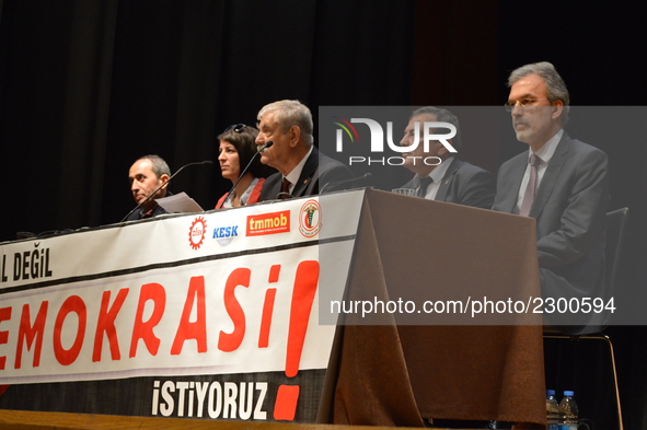 Turkey's main anti-government labour unions hold a joint press conference against the state of emergency with the slogan 'We do not want the...