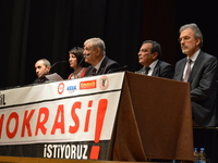 Turkey's main anti-government labour unions hold a joint press conference against the state of emergency with the slogan 'We do not want the...