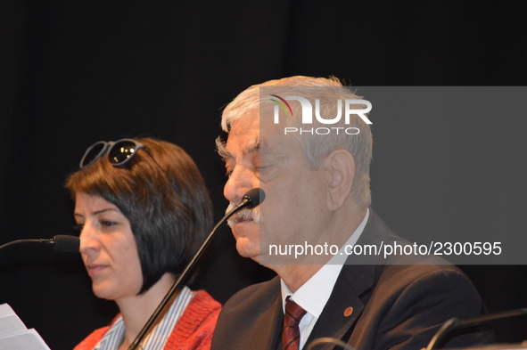 Turkey's main anti-government labour unions hold a joint press conference against the state of emergency with the slogan 'We do not want the...