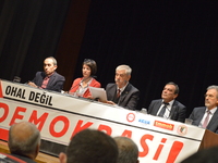 Turkey's main anti-government labour unions hold a joint press conference against the state of emergency with the slogan 'We do not want the...